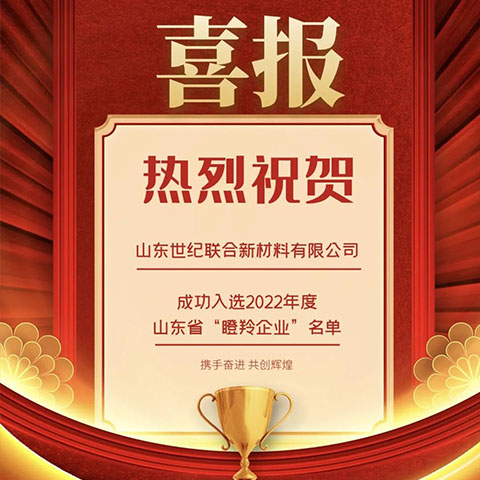 喜報(bào)！山東世紀(jì)聯(lián)合新材料科技有限公司 榮獲省級(jí)“瞪羚企業(yè)”稱(chēng)號(hào)！
